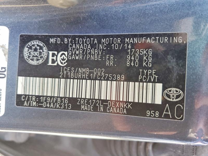 53096826 :رقم المزاد ، 2T1BURHE1FC275389 vin ، 2015 Toyota Corolla مزاد بيع