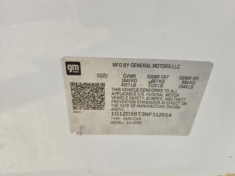 Продажа на аукционе авто 2022 Chevrolet Malibu, vin: 1G1ZD5ST3NF112014, номер лота: 52623906