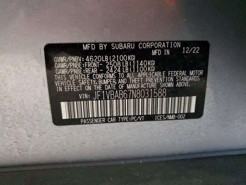 51545956 :رقم المزاد ، JF1VBAB67N8031588 vin ، 2022 Subaru Wrx مزاد بيع