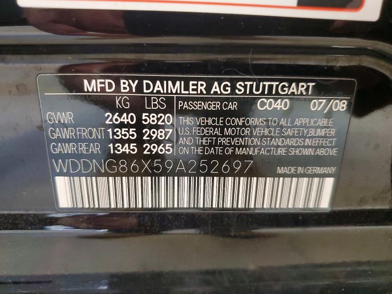 52526076 :رقم المزاد ، WDDNG86X59A252697 vin ، 2009 Mercedes-benz S مزاد بيع