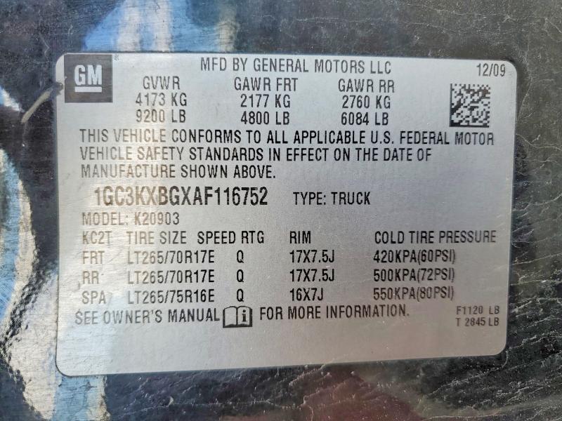 55367706 :رقم المزاد ، 1GC3KXBGXAF116752 vin ، 2010 Chevrolet Silverado مزاد بيع