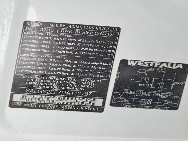 2013 Land Rover Range Rover მანქანა იყიდება აუქციონზე, vin: SALGS2EF7DA112787, აუქციონის ნომერი: 53070946