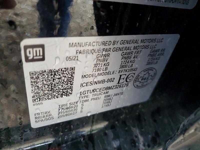 2021 Gmc Sierra მანქანა იყიდება აუქციონზე, vin: 1GTU9CED8MZ326179, აუქციონის ნომერი: 52221116