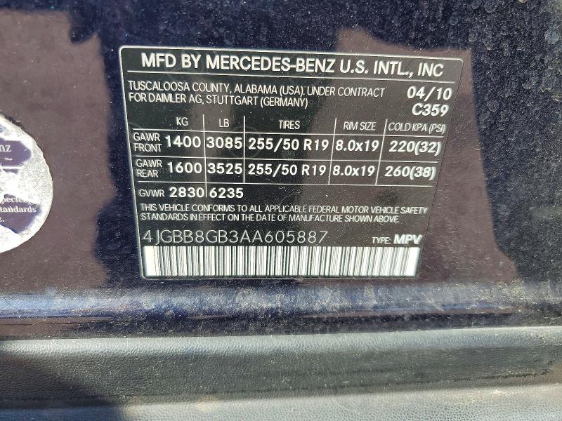 Продажа на аукционе авто 2010 Mercedes-benz Ml, vin: 4JGBB8GB3AA605887, номер лота: 52668906