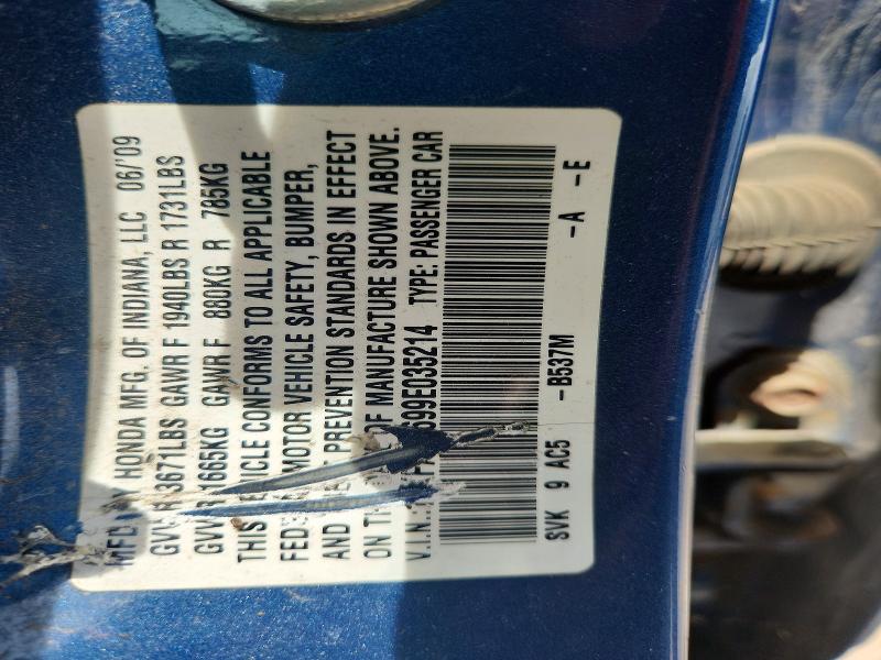 54584816 :رقم المزاد ، 19XFA16699E035214 vin ، 2009 Honda Civic مزاد بيع