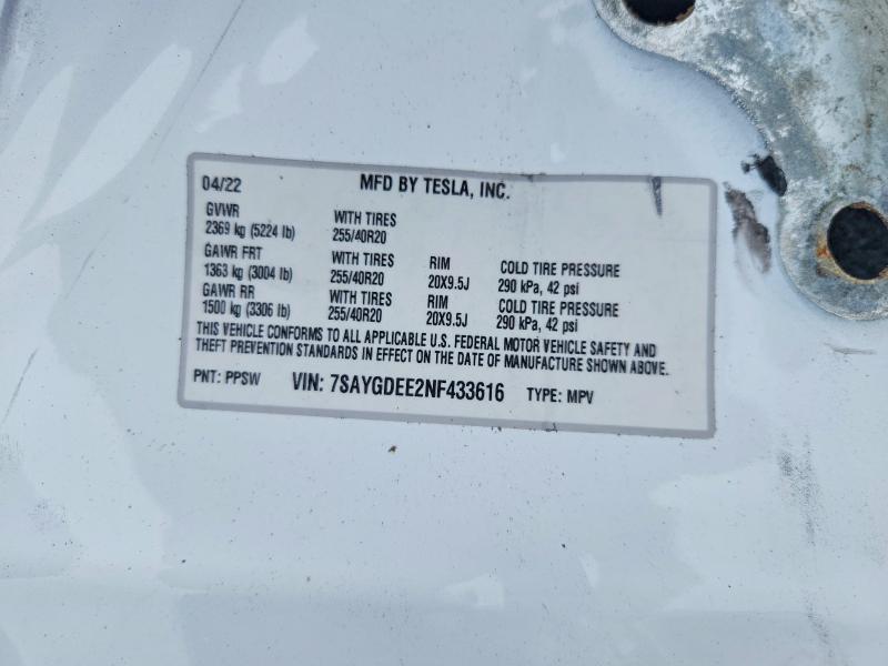 Продажа на аукционе авто 2022 Tesla Model Y, vin: 7SAYGDEE2NF433616, номер лота: 52654136