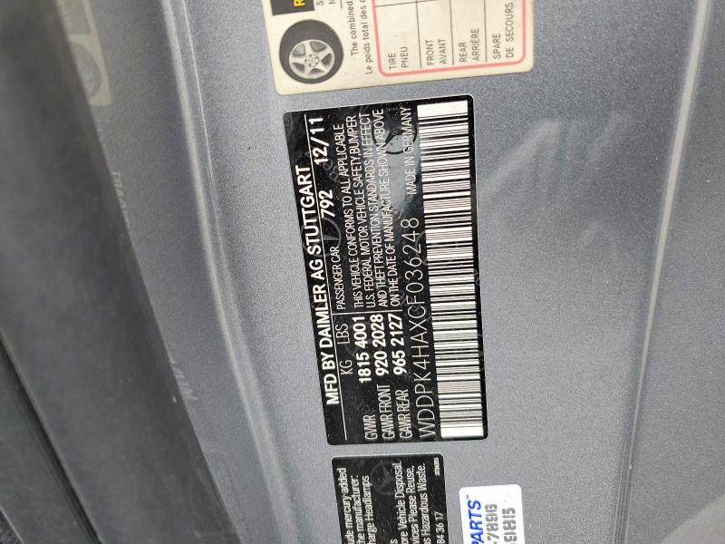 52266216 :رقم المزاد ، WDDPK4HAXCF036248 vin ، 2012 Mercedes-benz Slk مزاد بيع
