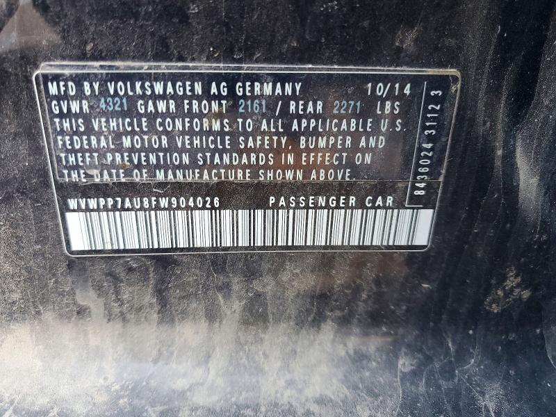 54098856 :رقم المزاد ، WVWPP7AU8FW904026 vin ، 2015 Volkswagen E-golf مزاد بيع