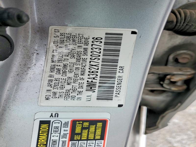 Продаж на аукціоні авто 2007 Honda Civic, vin: JHMFA362X7S023736, номер лоту: 53840026