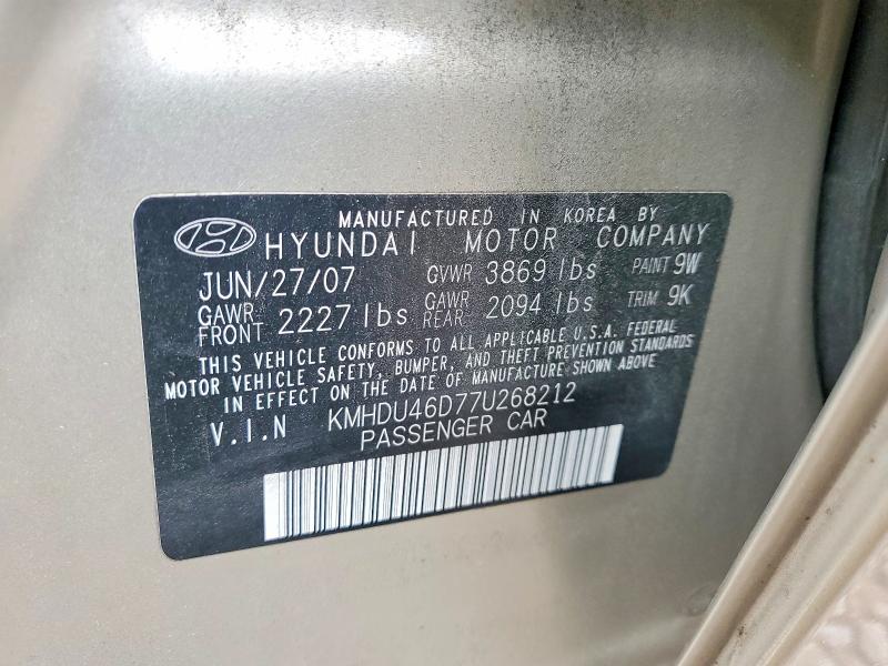 Aukcja sprzedaży 2007 Hyundai Elantra, vin: KMHDU46D77U268212, numer aukcji: 52543896