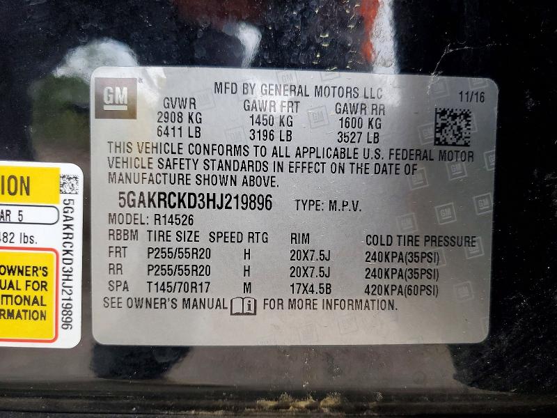 Продаж на аукціоні авто 2017 Buick Enclave, vin: 5GAKRCKD3HJ219896, номер лоту: 52763056