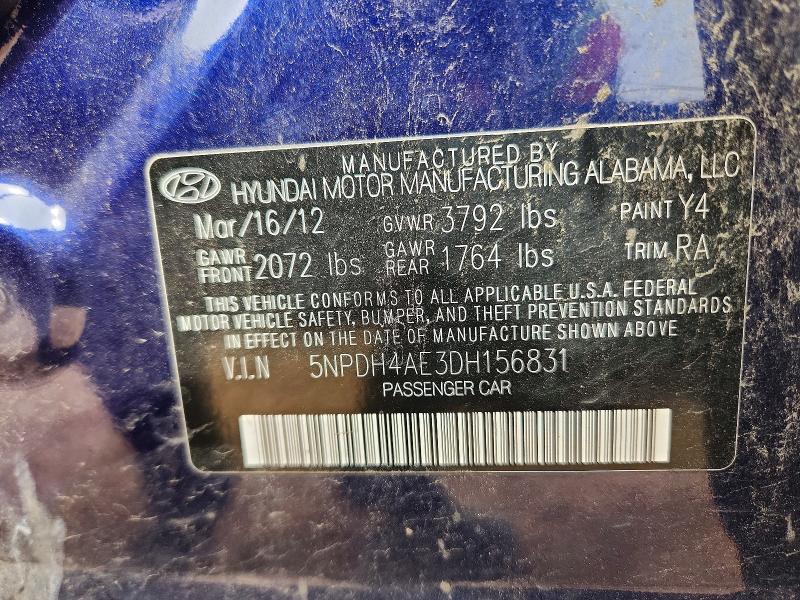 Продаж на аукціоні авто 2013 Hyundai Elantra, vin: 5NPDH4AE3DH156831, номер лоту: 51691256