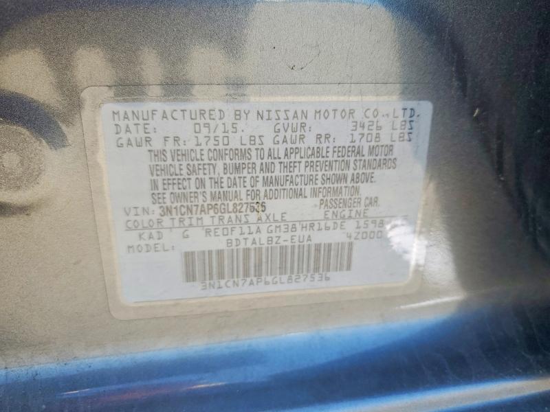 Продаж на аукціоні авто 2016 Nissan Versa, vin: 3N1CN7AP6GL827536, номер лоту: 53885906