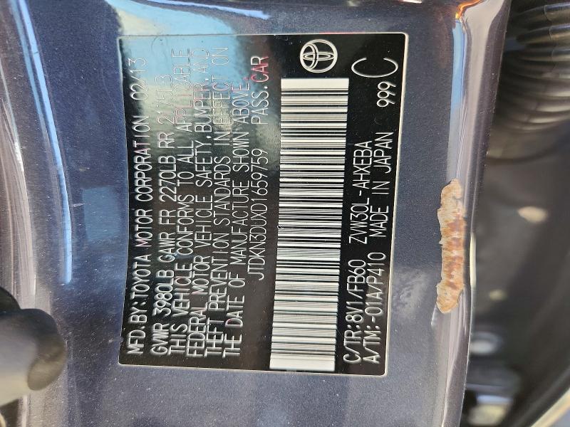 2013 Toyota Prius მანქანა იყიდება აუქციონზე, vin: JTDKN3DUXD1659759, აუქციონის ნომერი: 54188606