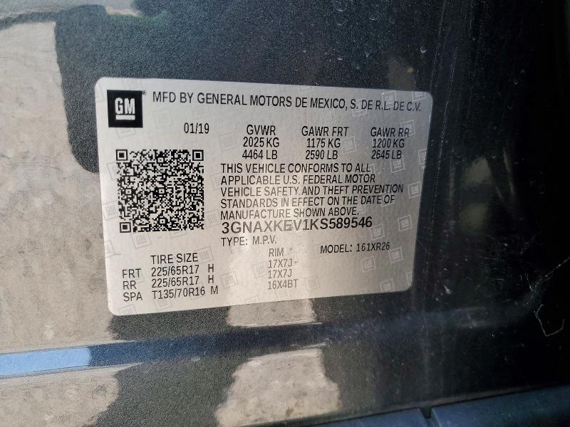Aukcja sprzedaży 2019 Chevrolet Equinox, vin: 3GNAXKEV1KS589546, numer aukcji: 53204026