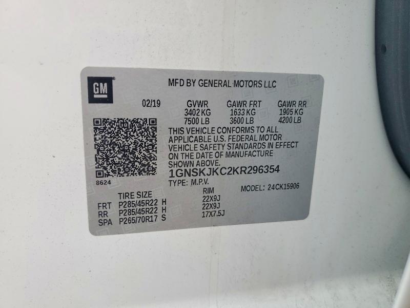 Aukcja sprzedaży 2019 Chevrolet Suburban, vin: 1GNSKJKC2KR296354, numer aukcji: 52260216