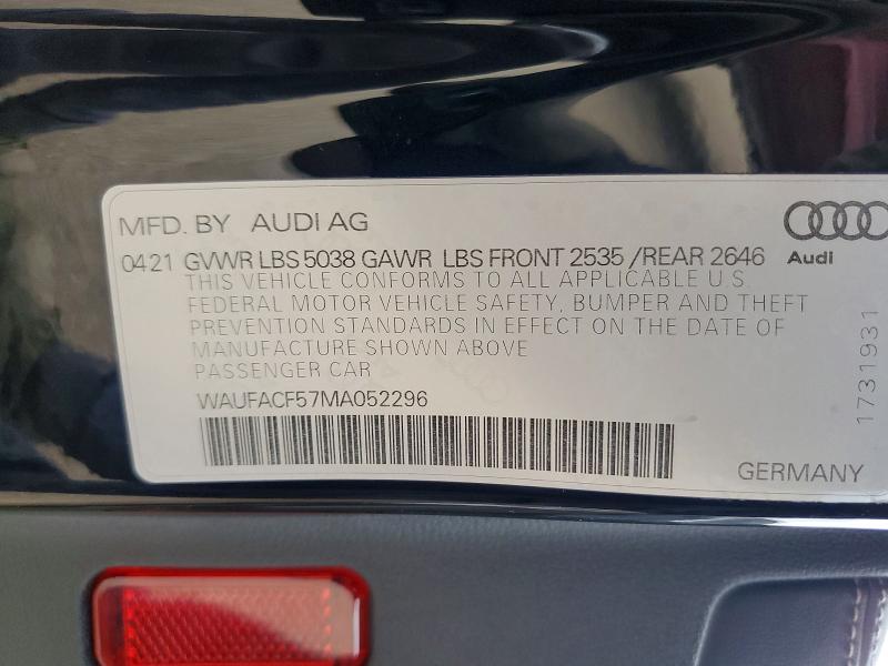 53655076 :رقم المزاد ، WAUFACF57MA052296 vin ، 2021 Audi A5 مزاد بيع