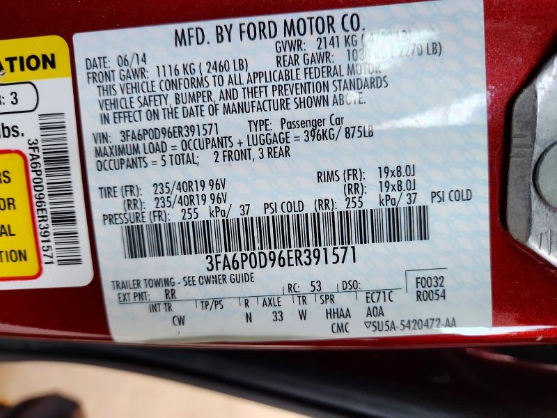 Продаж на аукціоні авто 2014 Ford Fusion, vin: 3FA6P0D96ER391571, номер лоту: 52935526