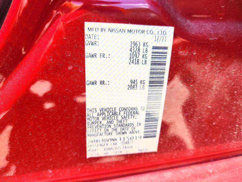 Aukcja sprzedaży 2022 Nissan Altima, vin: 1N4BL4DV9NN315019, numer aukcji: 53723806