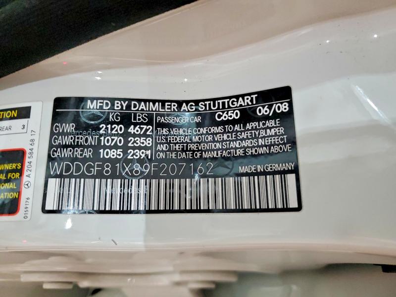 54474546 :رقم المزاد ، WDDGF81X89F207162 vin ، 2009 Mercedes-benz C مزاد بيع