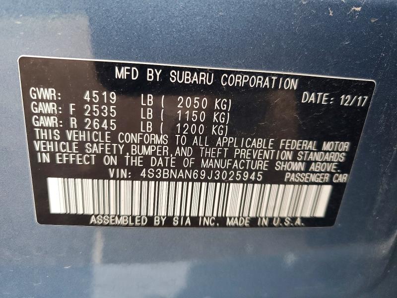 2018 Subaru Legacy მანქანა იყიდება აუქციონზე, vin: 4S3BNAN69J3025945, აუქციონის ნომერი: 54512916