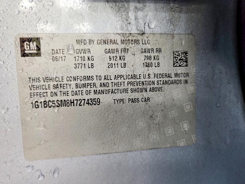 2017 Chevrolet Cruze მანქანა იყიდება აუქციონზე, vin: 1G1BC5SM8H7274359, აუქციონის ნომერი: 52302916