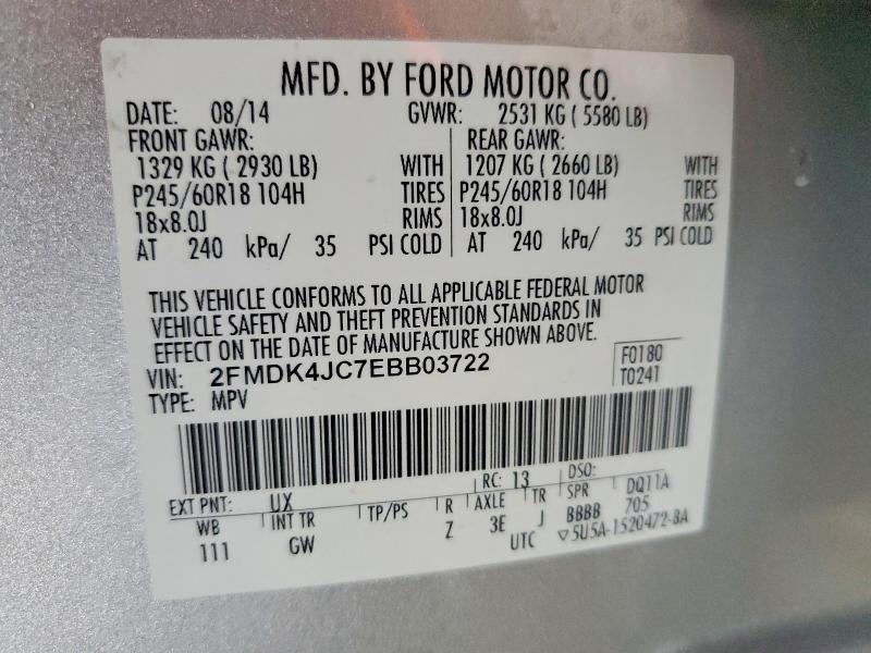 Продаж на аукціоні авто 2014 Ford Edge, vin: 2FMDK4JC7EBB03722, номер лоту: 54659736