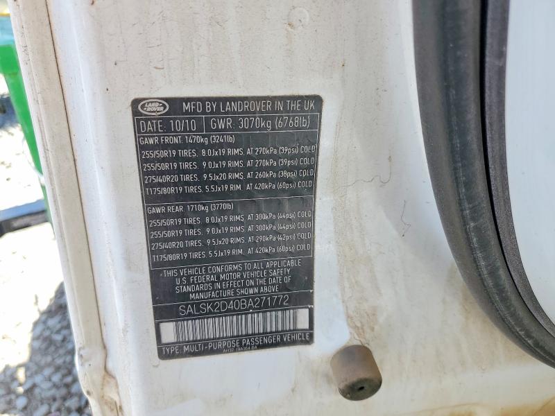 2011 Land Rover Range Rover Sport მანქანა იყიდება აუქციონზე, vin: SALSK2D40BA271772, აუქციონის ნომერი: 53052886