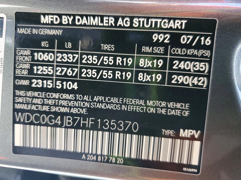 55079156 :رقم المزاد ، WDC0G4JB7HF135370 vin ، 2017 Mercedes-benz Glc مزاد بيع