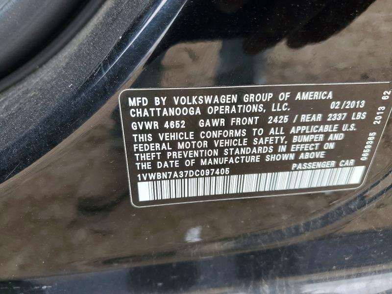 Aukcja sprzedaży 2013 Volkswagen Passat, vin: 1VWBN7A37DC097405, numer aukcji: 54324866