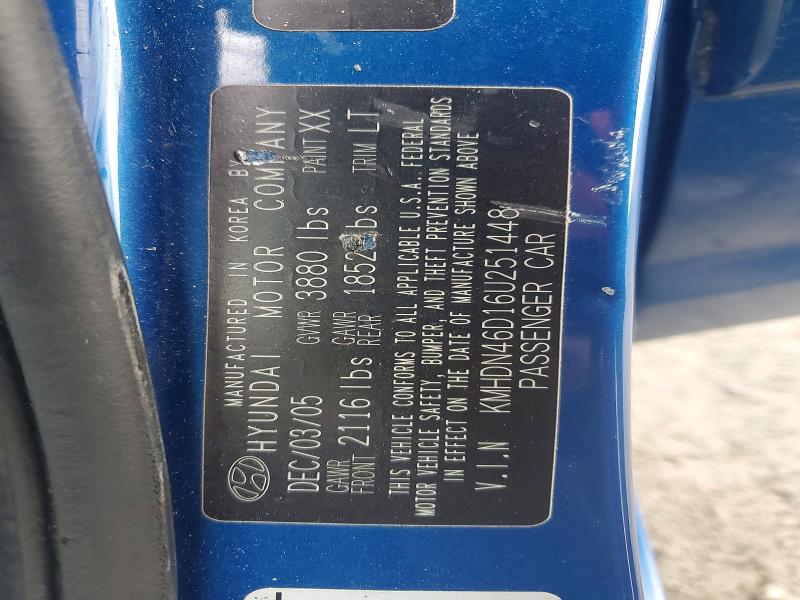 53520406 :رقم المزاد ، KMHDN46D16U251448 vin ، 2006 Hyundai Elantra مزاد بيع