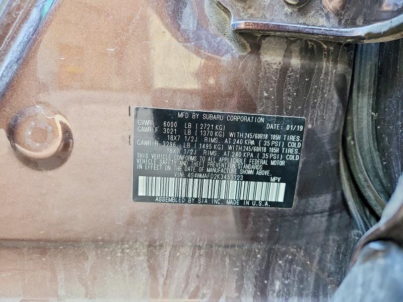 2019 Subaru Ascent მანქანა იყიდება აუქციონზე, vin: 4S4WMAFD2K3453323, აუქციონის ნომერი: 55129076