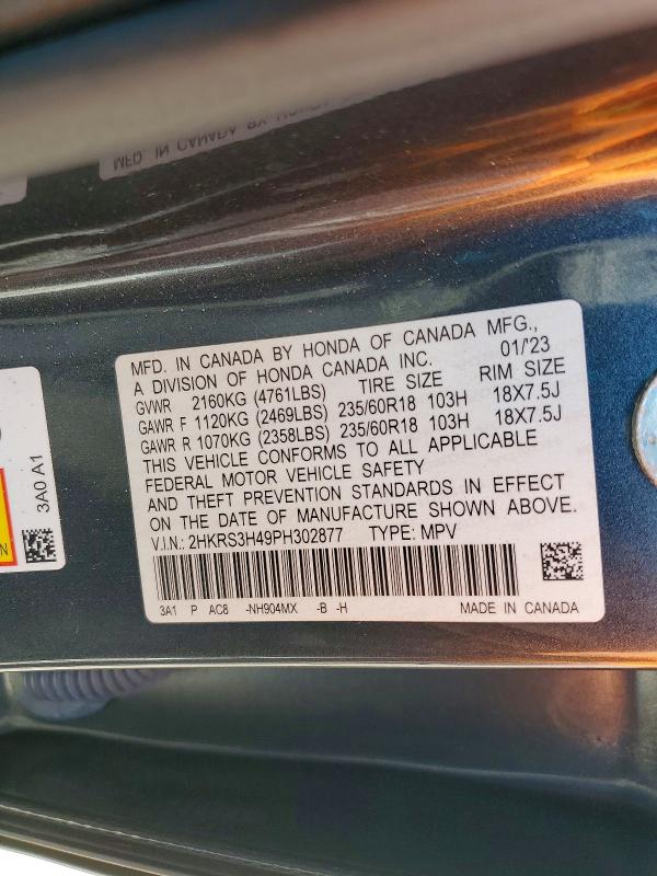 2023 Honda Cr-v მანქანა იყიდება აუქციონზე, vin: 2HKRS3H49PH302877, აუქციონის ნომერი: 52649546
