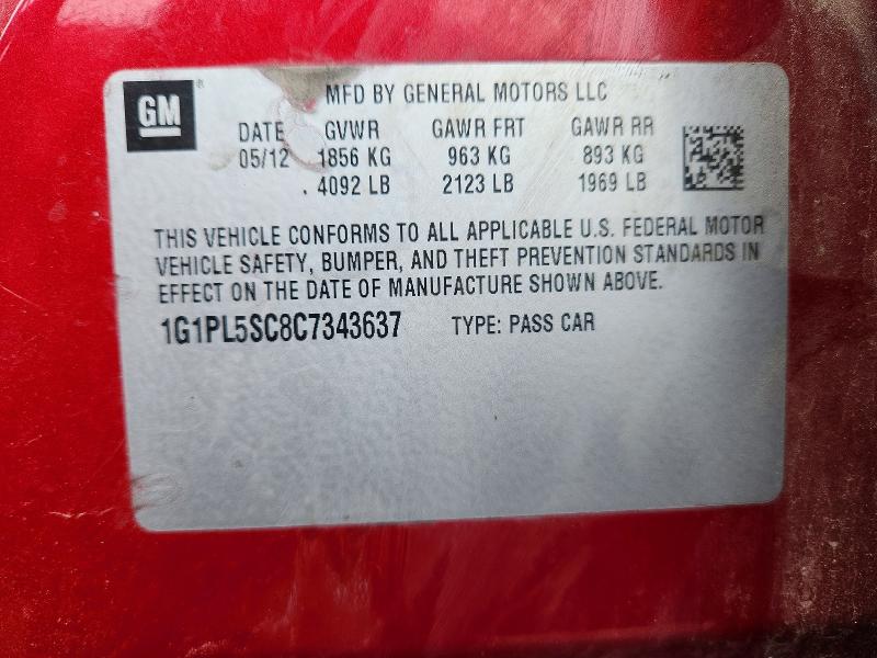 Продаж на аукціоні авто 2012 Chevrolet Cruze, vin: 1G1PL5SC8C7343637, номер лоту: 53130866