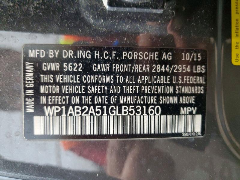 54754406 :رقم المزاد ، WP1AB2A51GLB53160 vin ، 2016 Porsche Macan مزاد بيع