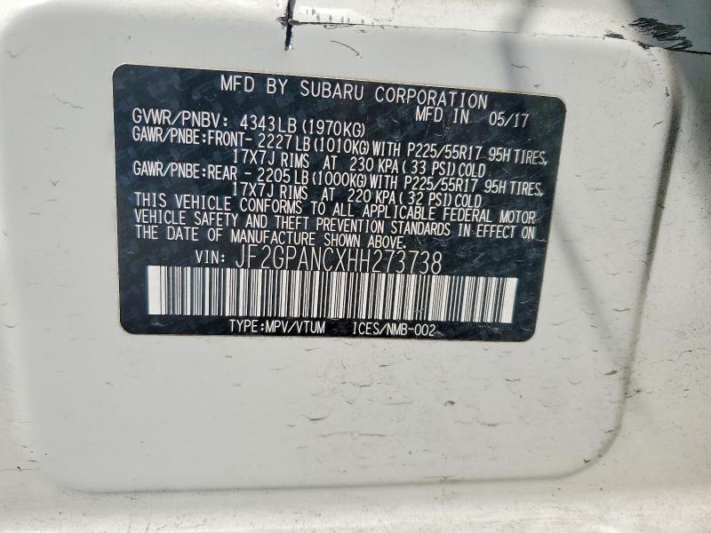Продаж на аукціоні авто 2017 Subaru Crosstrek, vin: JF2GPANCXHH273738, номер лоту: 53083686