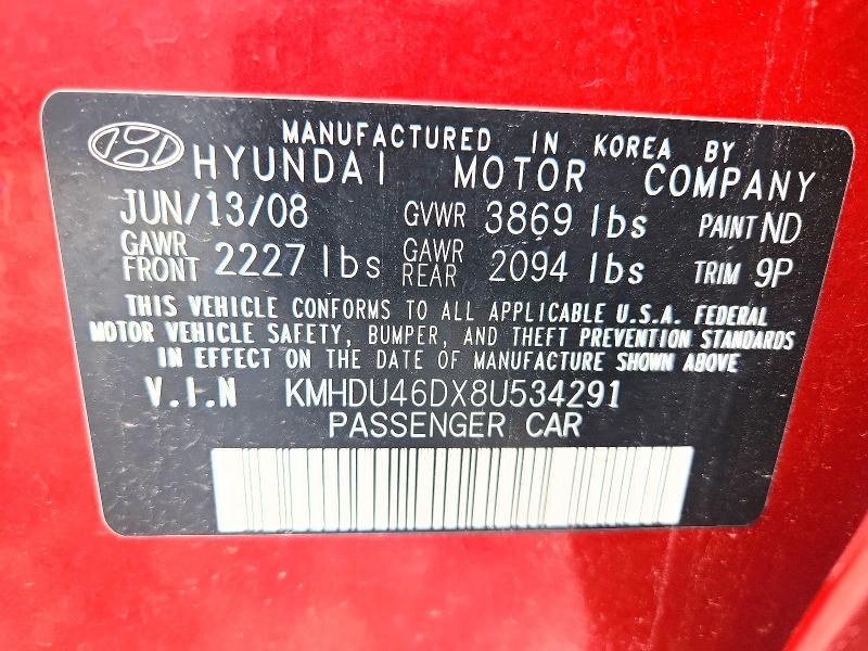 Продажа на аукционе авто 2008 Hyundai Elantra, vin: KMHDU46DX8U534291, номер лота: 54287366