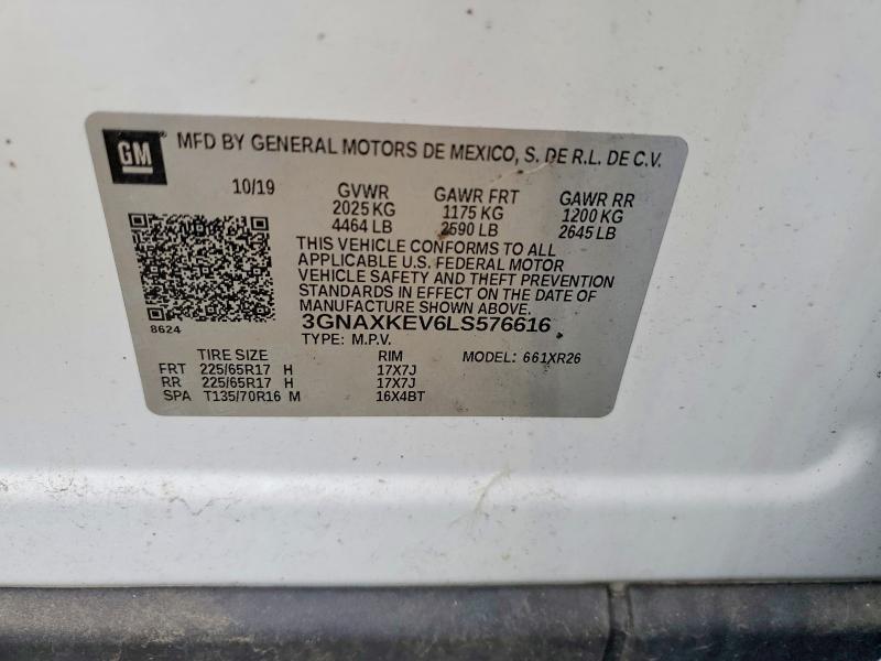 Aukcja sprzedaży 2020 Chevrolet Equinox, vin: 3GNAXKEV6LS576616, numer aukcji: 52155776