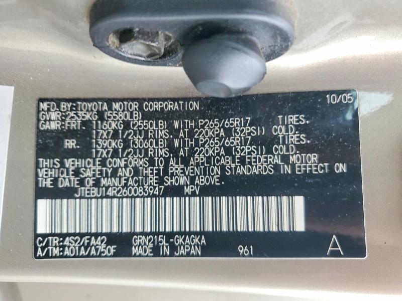Продажа на аукционе авто 2006 Toyota 4runner, vin: JTEBU14R260083947, номер лота: 53565776