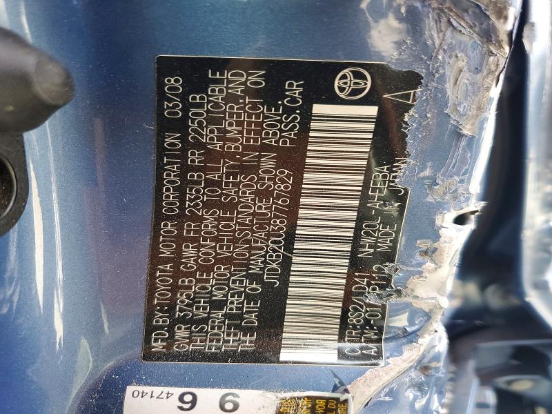 Aukcja sprzedaży 2008 Toyota Prius, vin: JTDKB20U387767829, numer aukcji: 55449006