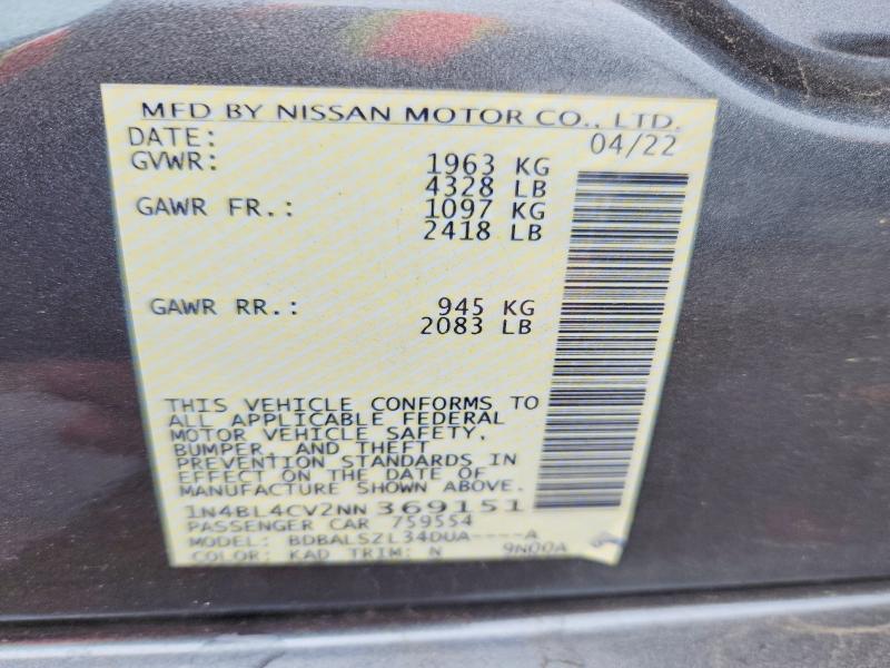 Продажа на аукционе авто 2022 Nissan Altima, vin: 1N4BL4CV2NN369151, номер лота: 54510446