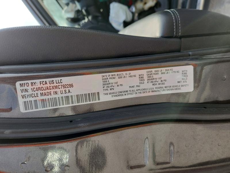 Aukcja sprzedaży 2021 Dodge Durango, vin: 1C4RDJAGXMC792286, numer aukcji: 53725556