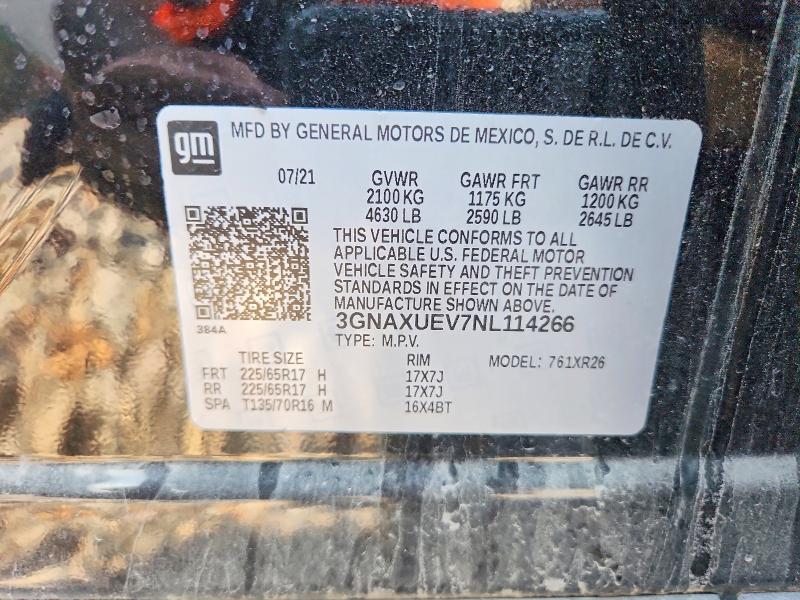 53816056 :رقم المزاد ، 3GNAXUEV7NL114266 vin ، 2022 Chevrolet Equinox مزاد بيع