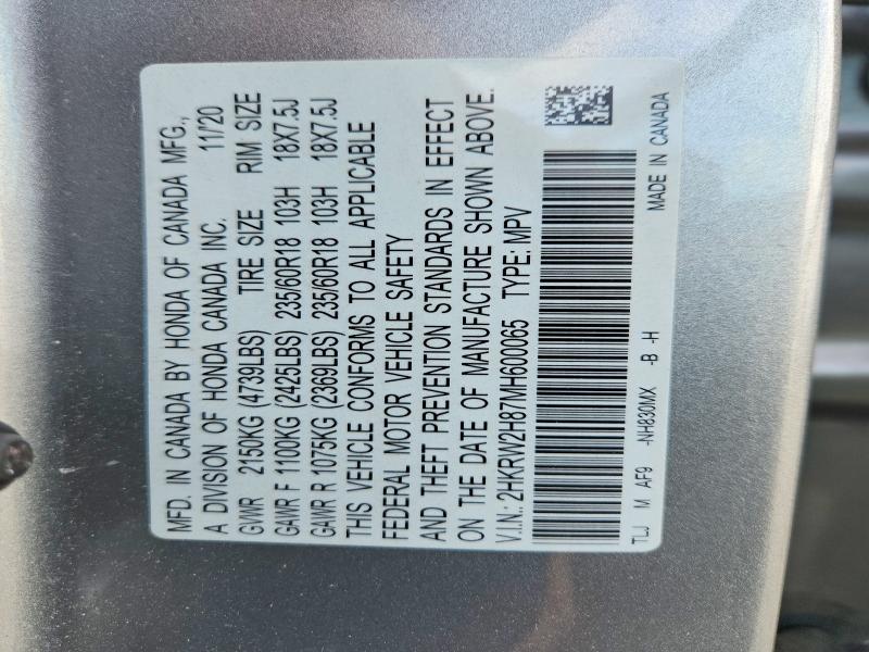 2021 Honda Cr-v მანქანა იყიდება აუქციონზე, vin: 2HKRW2H87MH600065, აუქციონის ნომერი: 53648266