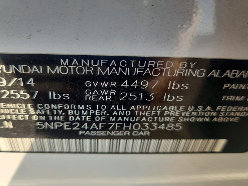 54321396 :رقم المزاد ، 5NPE24AF7FH033485 vin ، 2015 Hyundai Sonata مزاد بيع