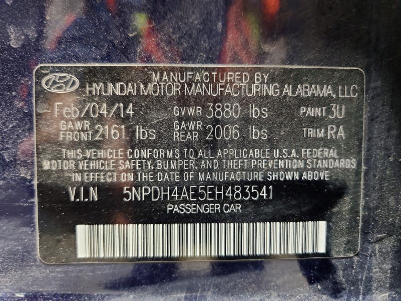 Aukcja sprzedaży 2014 Hyundai Elantra, vin: 5NPDH4AE5EH483541, numer aukcji: 54020986