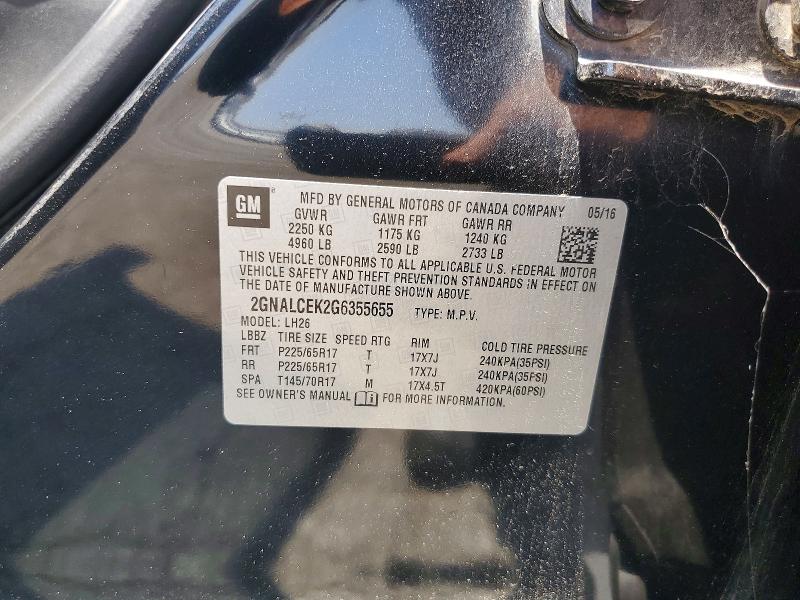 Aukcja sprzedaży 2016 Chevrolet Equinox, vin: 2GNALCEK2G6355655, numer aukcji: 49575286