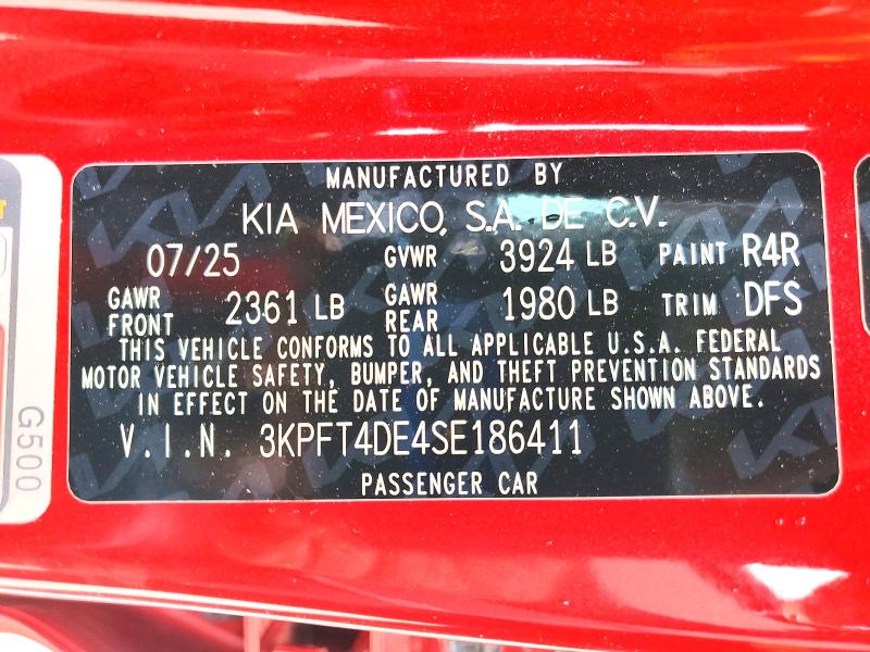 Aukcja sprzedaży 2025 Kia K4, vin: 3KPFT4DE4SE186411, numer aukcji: 55211566