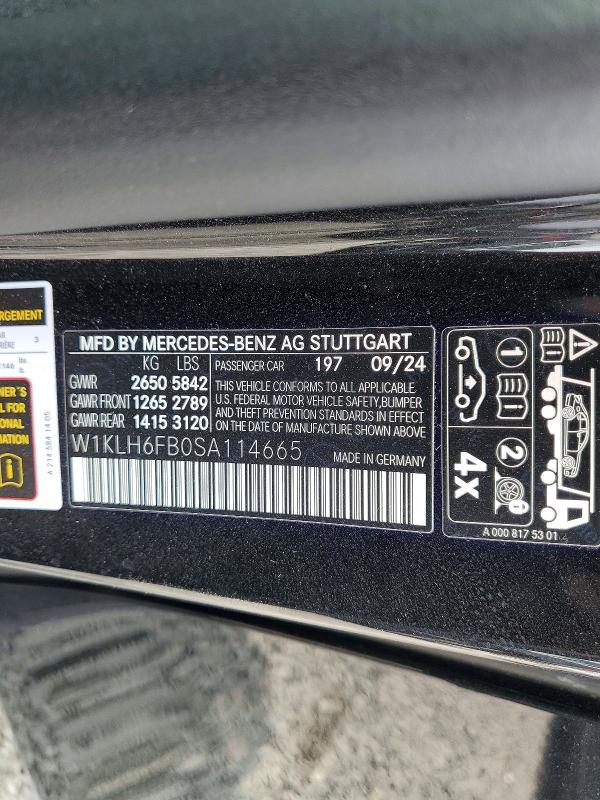 Aukcja sprzedaży 2025 Mercedes-benz E, vin: W1KLH6FB0SA114665, numer aukcji: 51634826