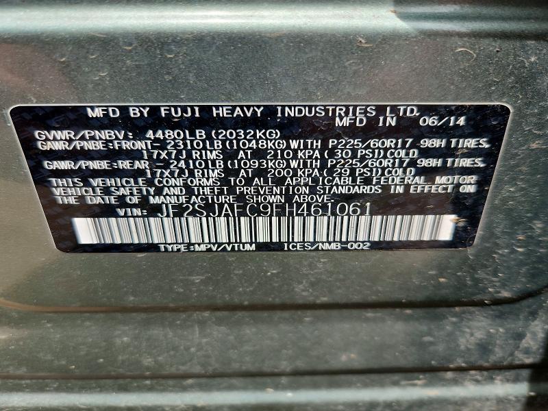 Продаж на аукціоні авто 2015 Subaru Forester, vin: JF2SJAFC9FH461061, номер лоту: 54512376